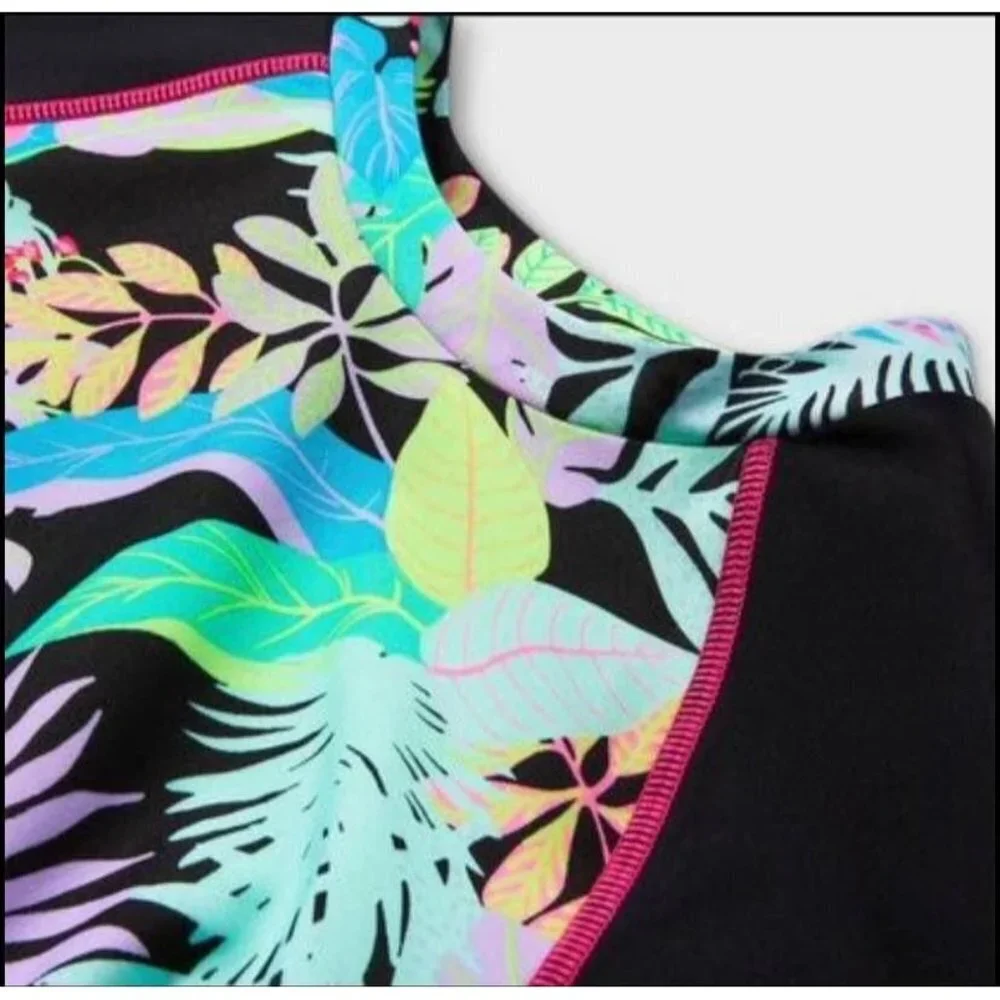 NWT Art Class Long Sleeve Floral Print Skin Guard Swim Top Girls Size XS (4/5)